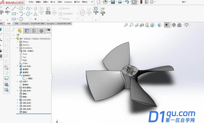 Solidworks怎么建模螺旋桨? sw画螺旋桨模型的教程-20